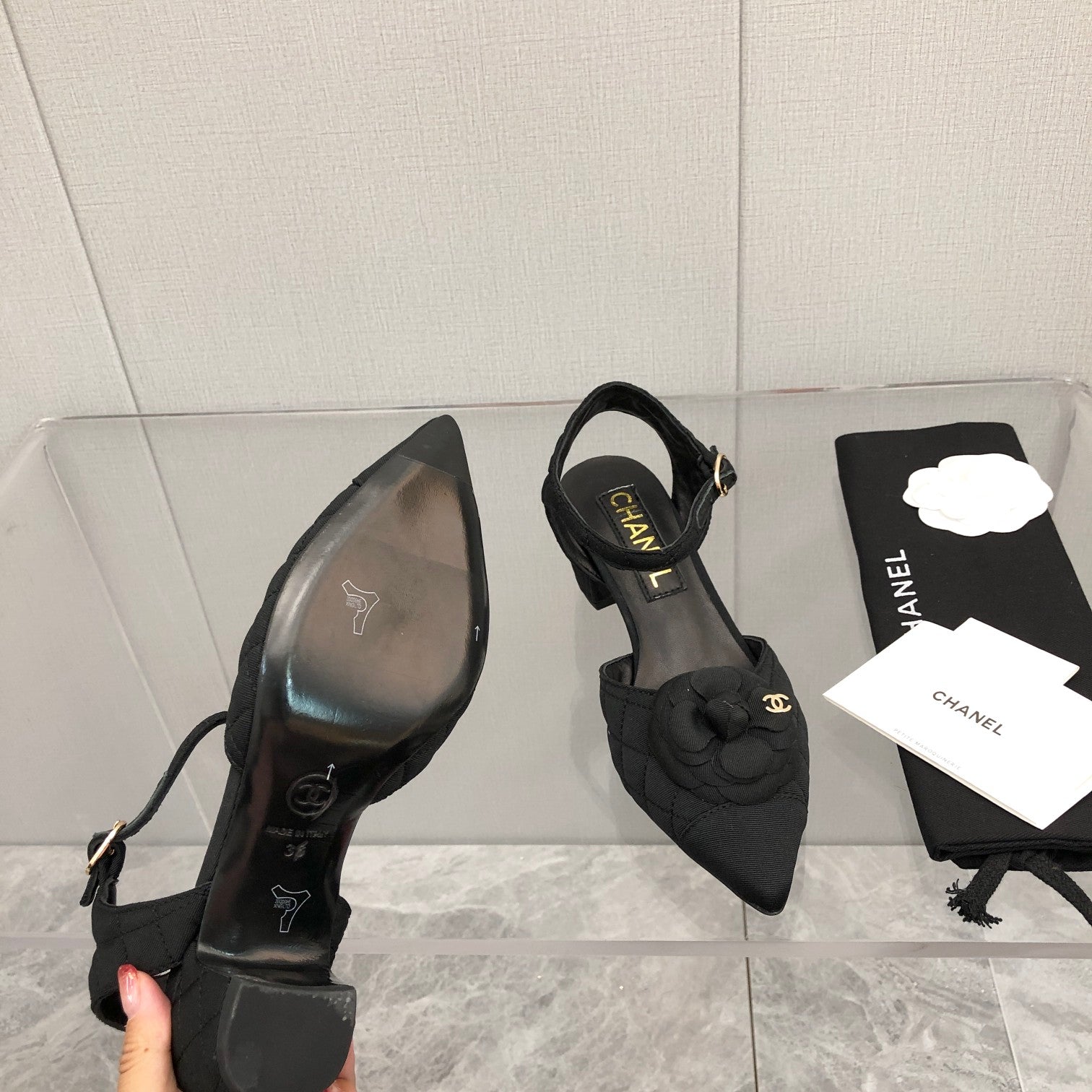 CC 25C 5CM Slingback Flats Black Fabric 213241