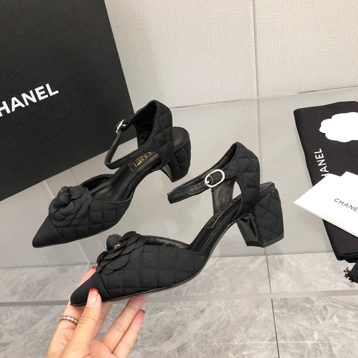 CC 25C 5CM Slingback Flats Black Fabric 213241