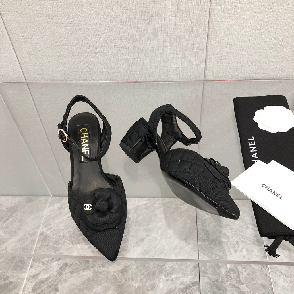 CC 25C 5CM Slingback Flats Black Fabric 213241