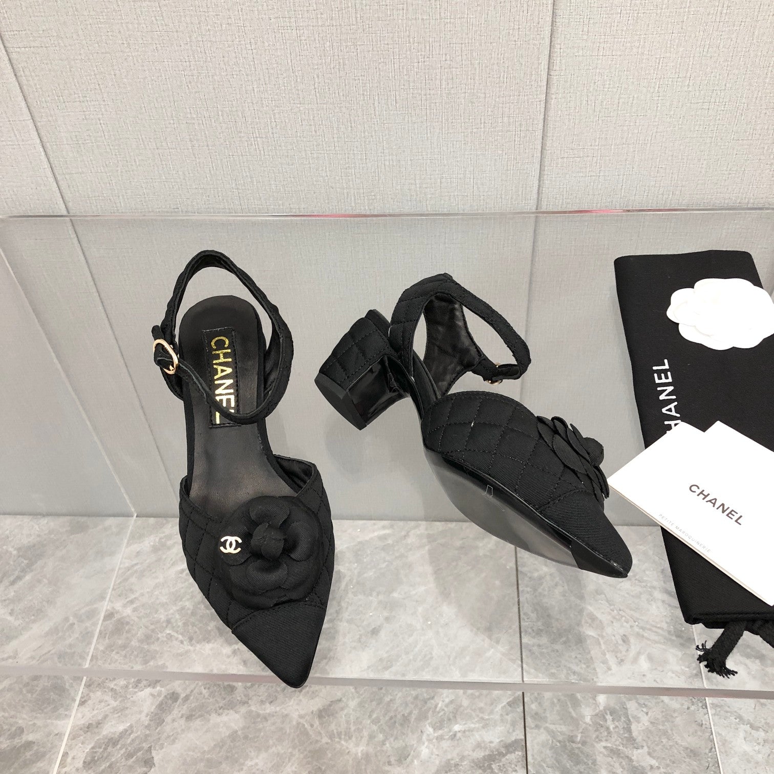 CC 25C 5CM Slingback Flats Black Fabric 213241