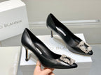 Manolo Snowflake Buckle Pumps Black Cowhide 204508