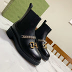 HORSEBIT ANKLE BOOTS WITH CHAIN IN BLACK CALFSKIN