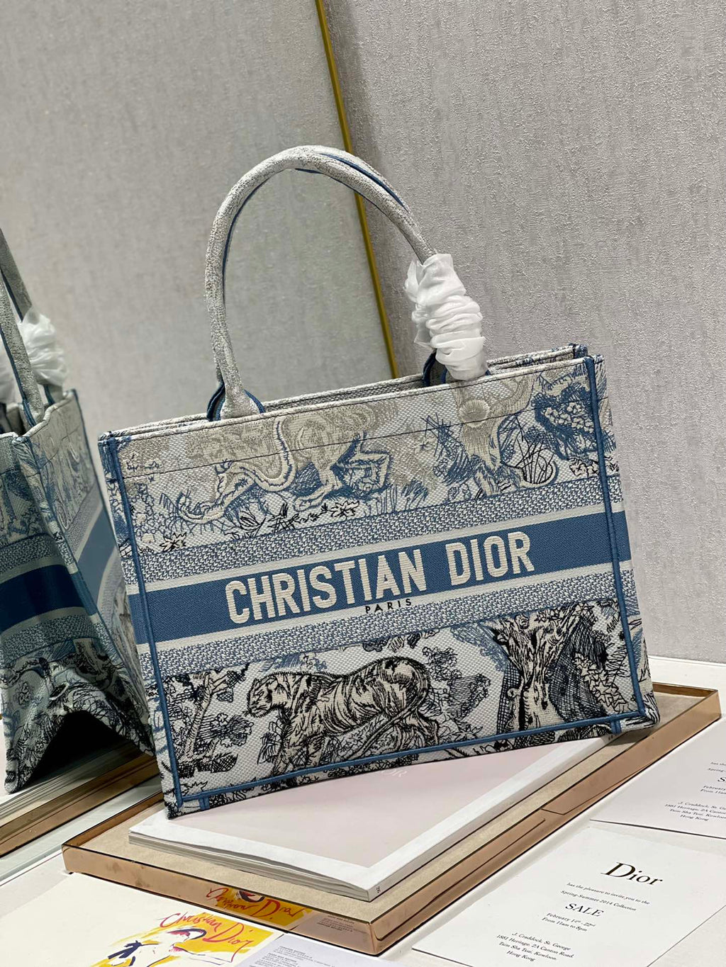 Medium CD Book Tote 36cm Gradient Blue Tiger