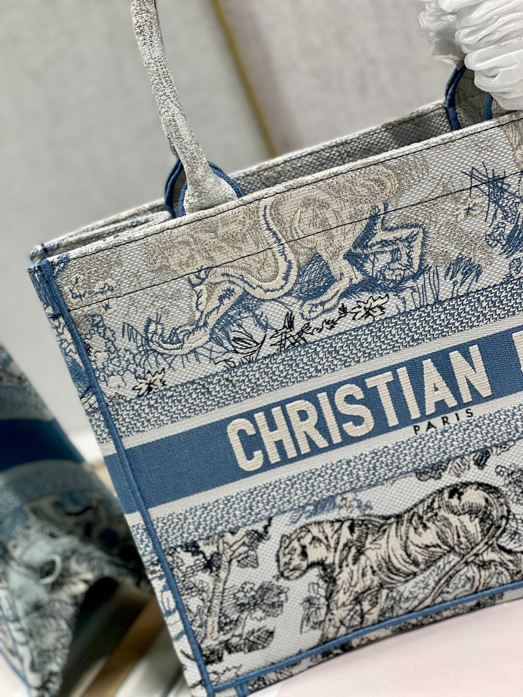 Medium CD Book Tote 36cm Gradient Blue Tiger