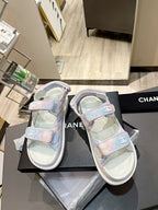 CC Dad Sandal Multicolor Denim Cream Calfskin