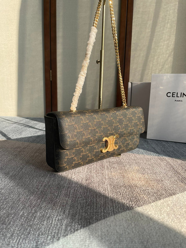 CHAIN SHOULDER BAG CLAUDE 33 IN BLACK TRIOMPHE CANVAS GOLD HARDWARE