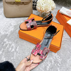 SANTORINI SANDAL BLACK MIX LIGHT PINK CALFSKIN WITH PATTERN