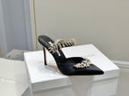 Manolo Mules Crystal Black Silk Satin 219377