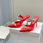 Manolo Mules Crystal Red Silk Satin 219379