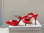 Manolo Mules Crystal Red Silk Satin 219379