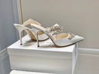 Manolo Mules Crystal White Silk Satin 219381