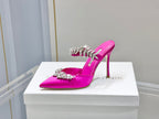 Manolo Mules Crystal Dark Pink Silk Satin 219382
