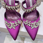 Manolo Mules Crystal Purple Silk Satin 219385