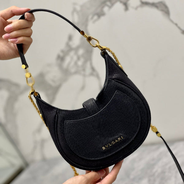 BVL Serpenti Ellipse Crossbody Bag 25cm Black Lambskin GHW 188344