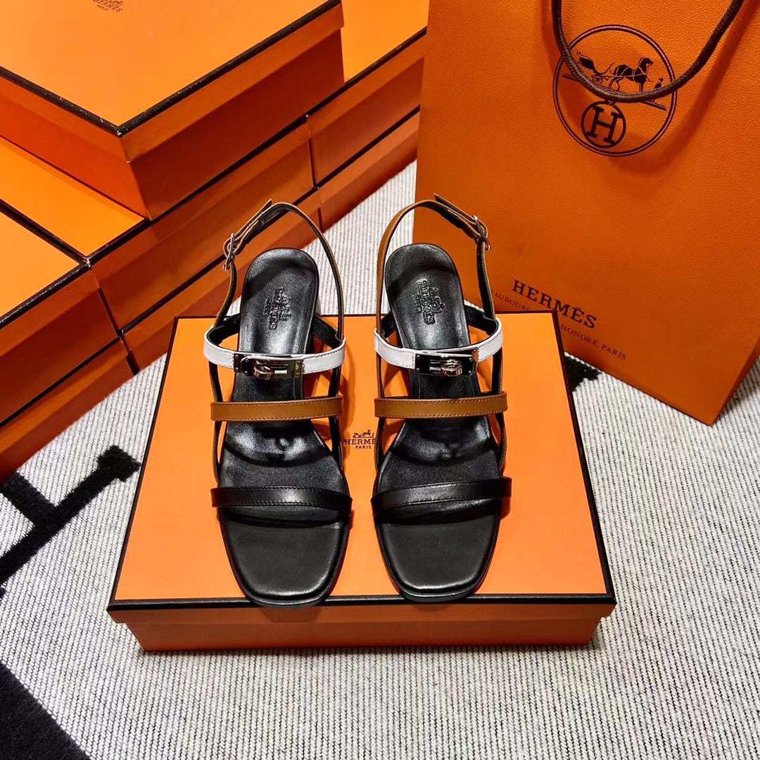 MID - SANDAL BLACK MIX WHITE MIX TAWNY CALFSKIN