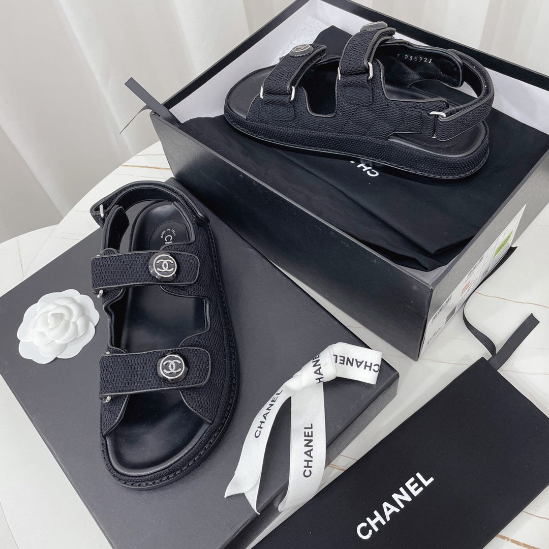 CC Dad Sandal Black Mesh Leather 742948