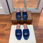 Summer Charms Sandals Mule Blue Crocodile Pattern Pink Lambskin