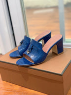 Summer Charms Sandals Mule Blue Crocodile Pattern Pink Lambskin