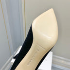Manolo Wheat Ear Rhinestone High Heels Pumps Black Silk Fabric 327446