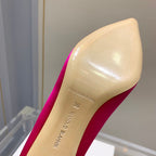 Manolo Wheat Ear Rhinestone High Heels Pumps Dark Pink Silk Fabric 327452