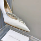 Manolo Women's Nadira Pumps 70 White Satin