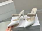 Manolo Mules Diamond Buckle White Silk Satin 218814