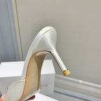 Manolo Buckle Mules 7cm White Silk 208019
