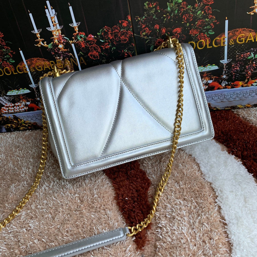large devotion 26 shouder bag silver metalic cafskin