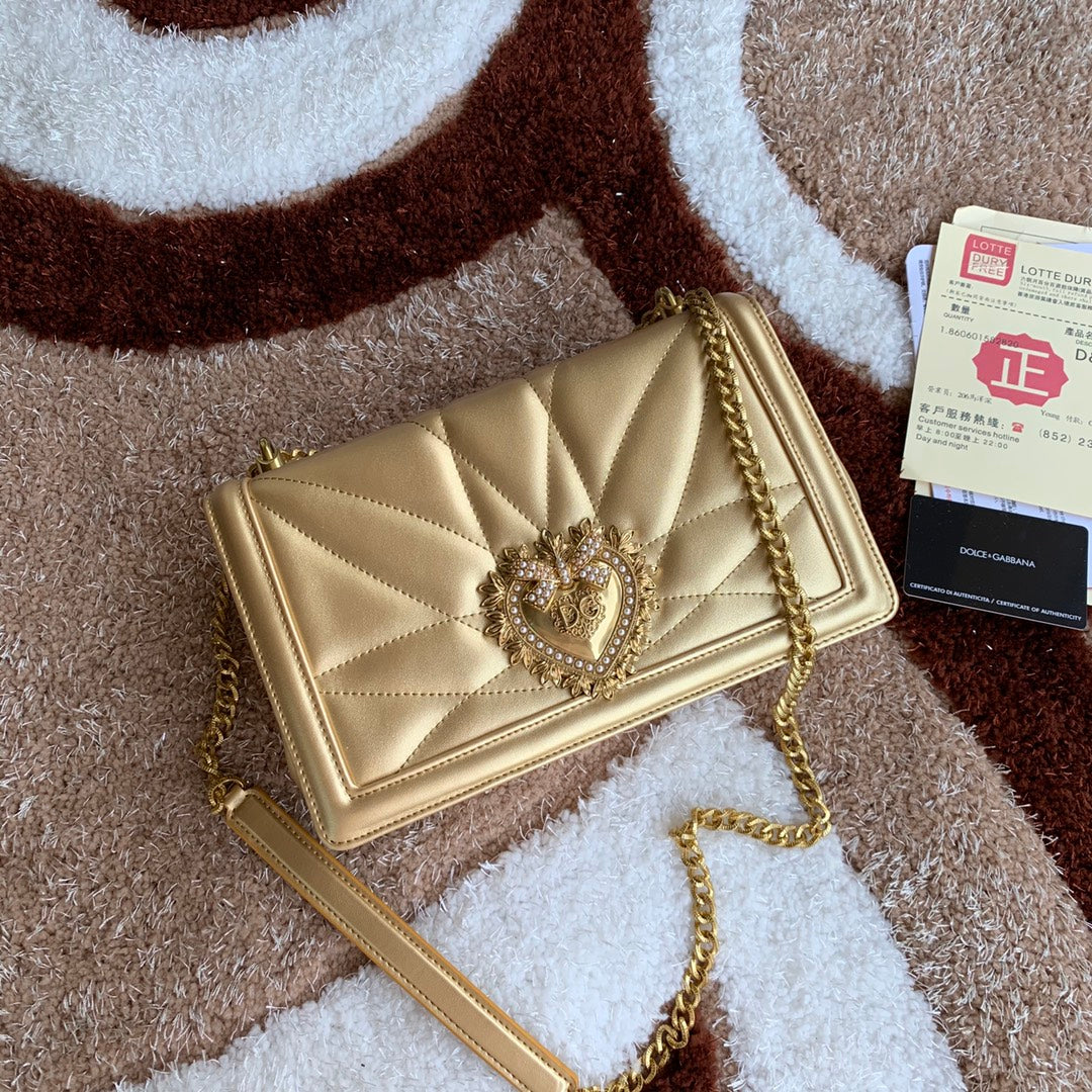 large devotion 26 shouder bag gold metalic cafskin