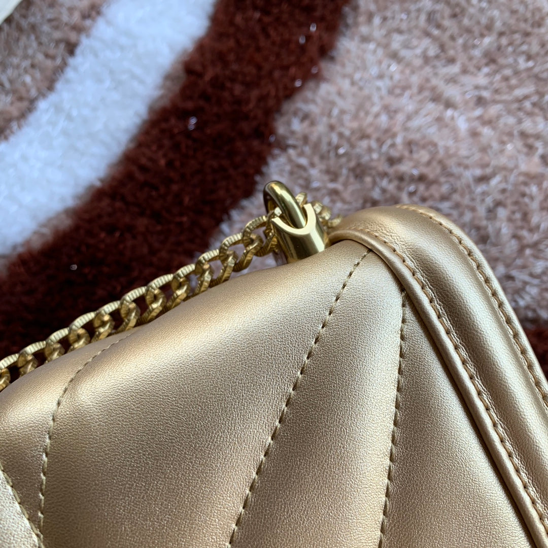 large devotion 26 shouder bag gold metalic cafskin
