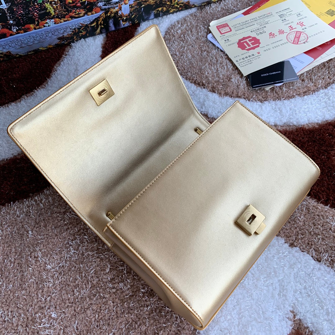 large devotion 26 shouder bag gold metalic cafskin