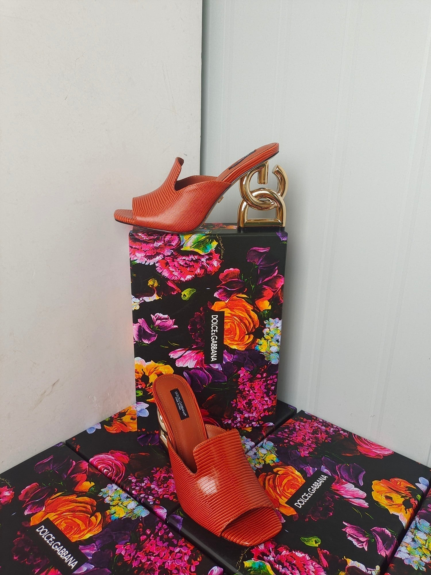 d&g iguana print brown calfskin 90 heel