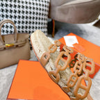 STRAW SOLE SLIPPERS TAWNY LAMBSKIN
