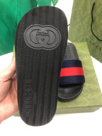 GG Web Slide Sandals Black Red Rubber Cotton 788218