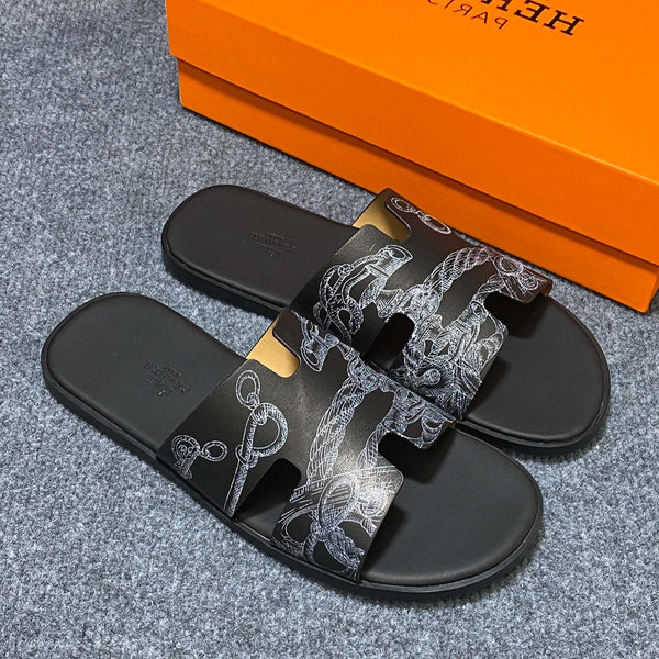 HM IZMIR SANDAL BLACK CALFSKIN WITH PATTERNS