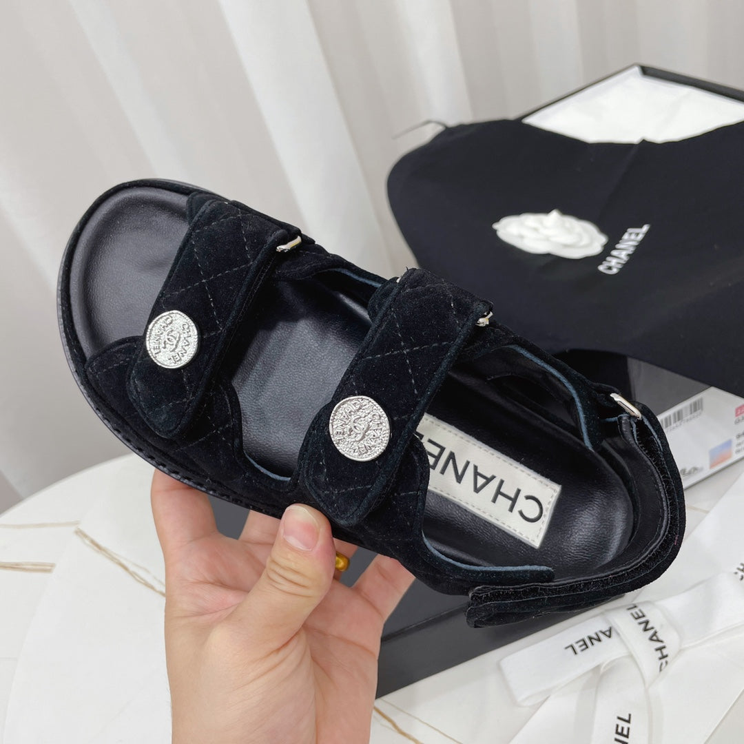 CC Dad Sandal Black Suede Leather 742947