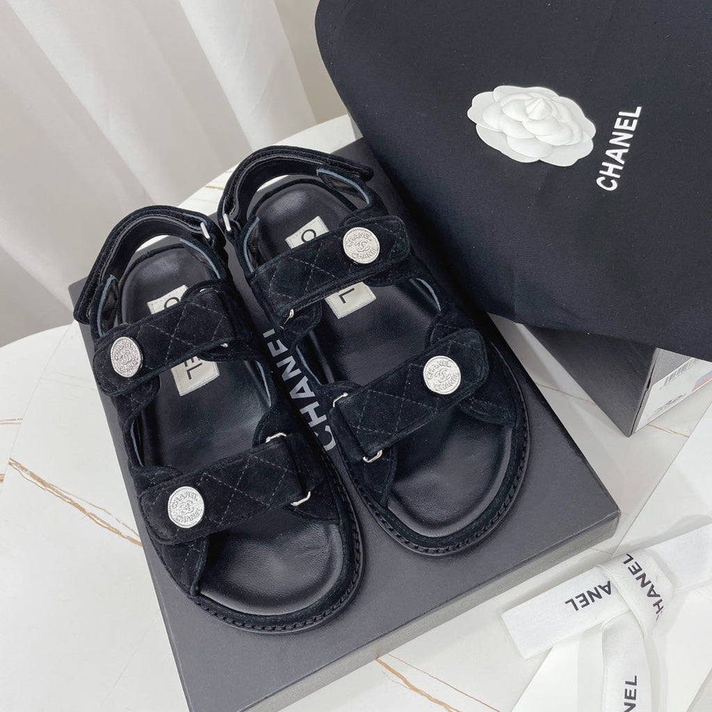 CC Dad Sandal Black Suede Leather 742947