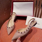 Rockstud Slingback Ballerina Flats Rose Cannelle Leather