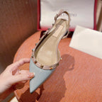 Rockstud Slingback Ballerina Flats Mist Blue Leather