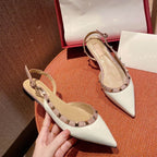 Rockstud Slingback Ballerina Flats White Leather