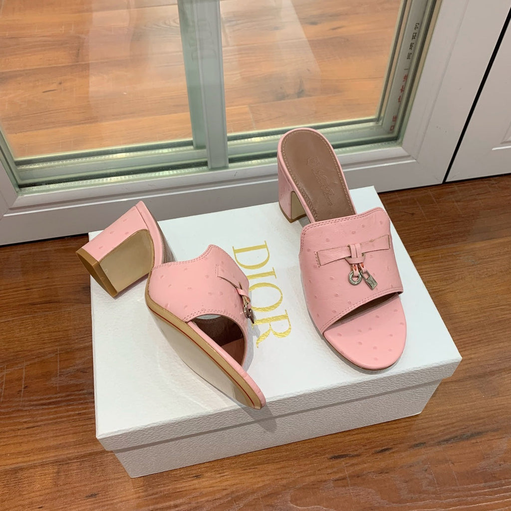 Summer Charms Sandals Mule Pink Ostrich Brown Lambskin