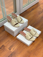 Summer Charms Sandals Mule Beige Ostrich Brown Lambskin