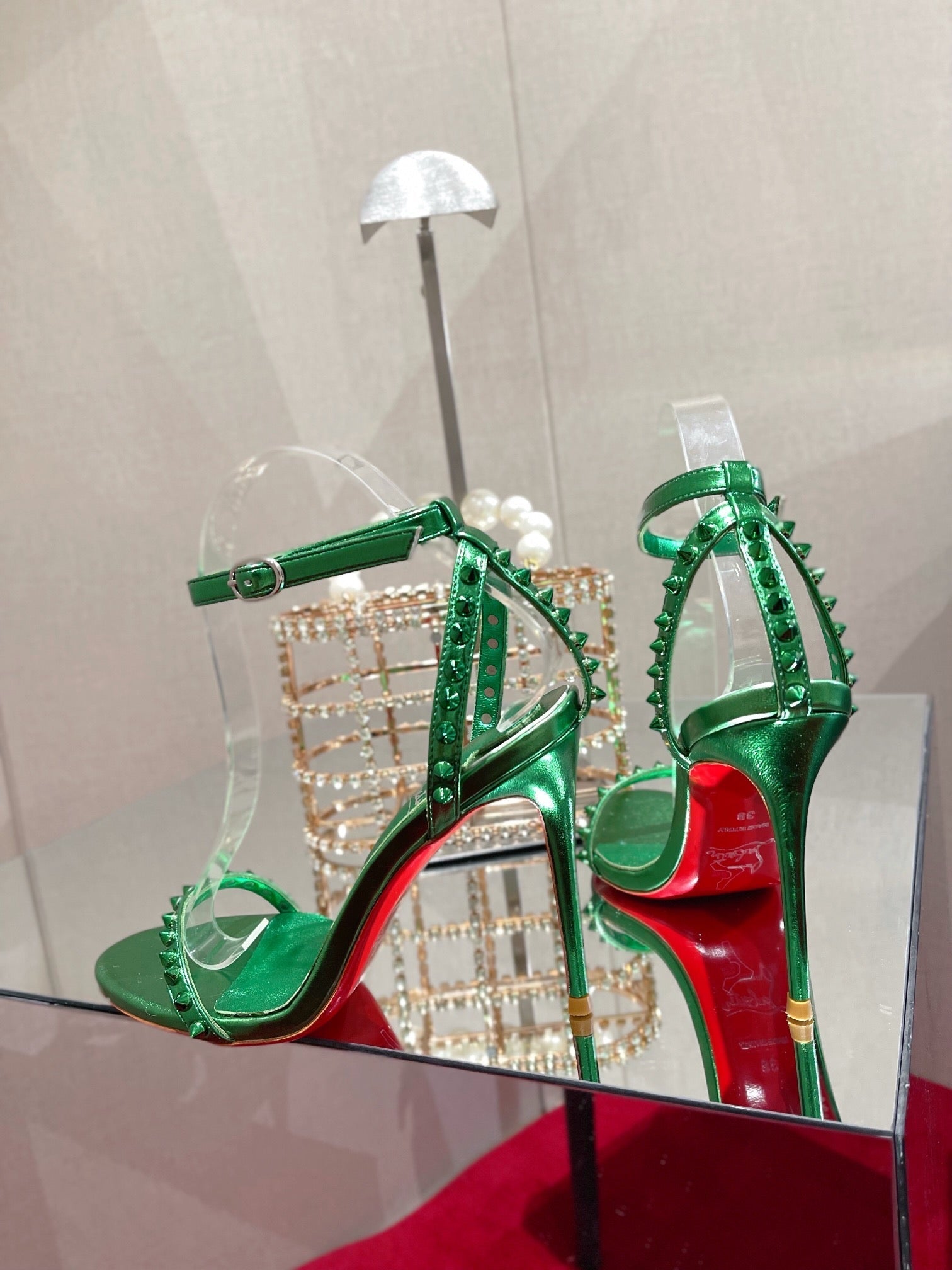 CL Spiked Strap Sandals Dark Green Metallic 346014