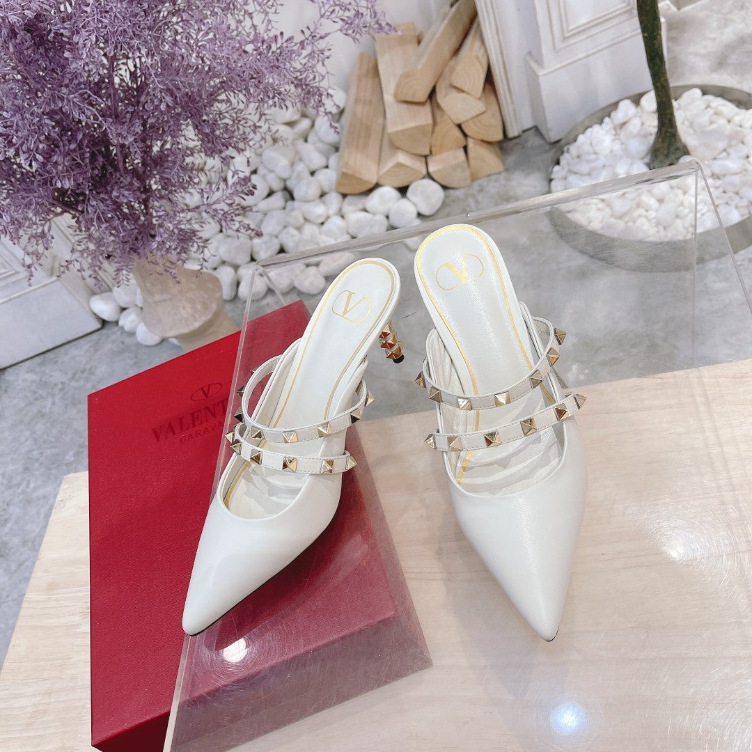 Valentino Rockstud Tower Heel Mules Sheepskin 239526