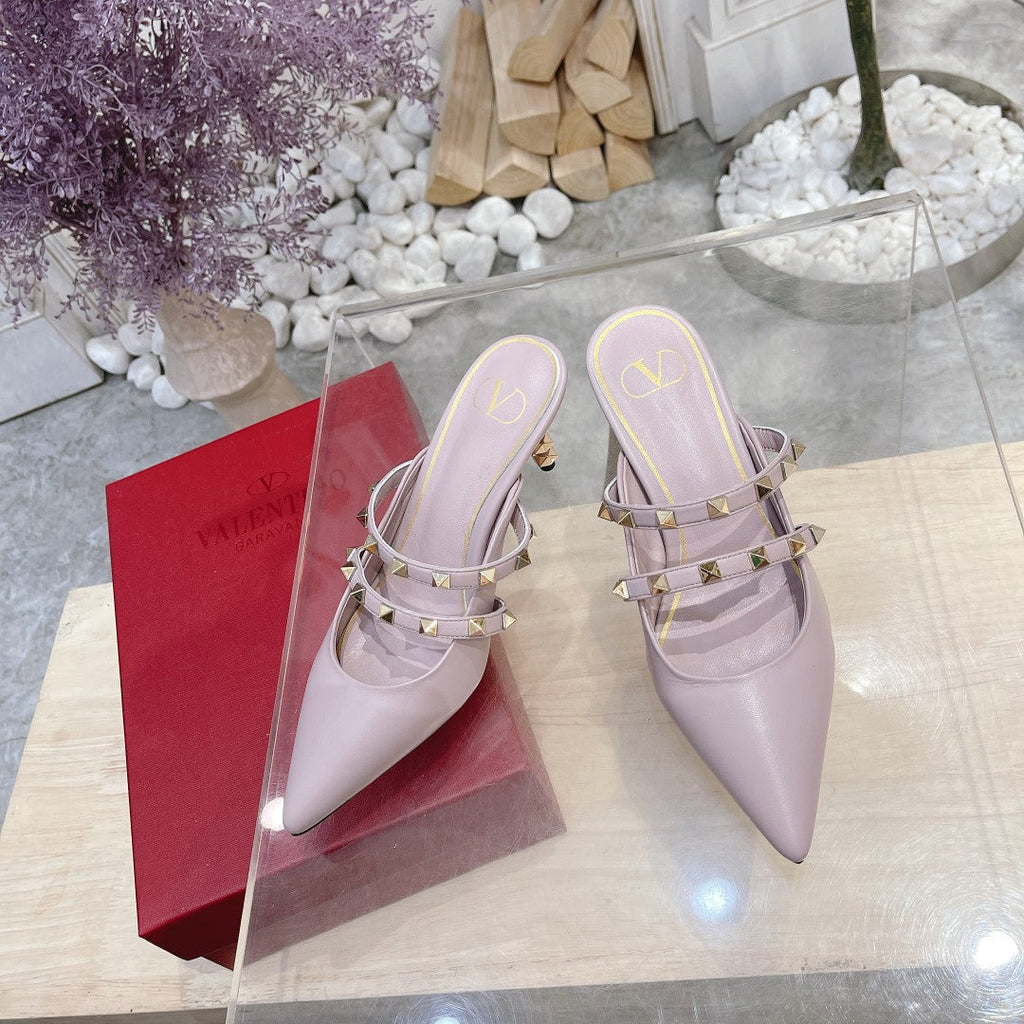 Valentino Rockstud Tower Heel Mules Sheepskin 239526