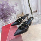 Valentino Rockstud Tower Heel Mules Sheepskin 239526