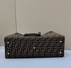 FENDI TOTE 41 BAG IN BROWN MIX BLACK MONOGRAM CANVAS GOLD HARDWARE