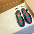 GG Men's Web Sandals Black Cowhide 743278