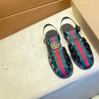 GG Men's Web Sandals Black Cowhide 743278