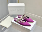 Manolo Flats Mules Diamond Buckle Purple Silk Satin 327487